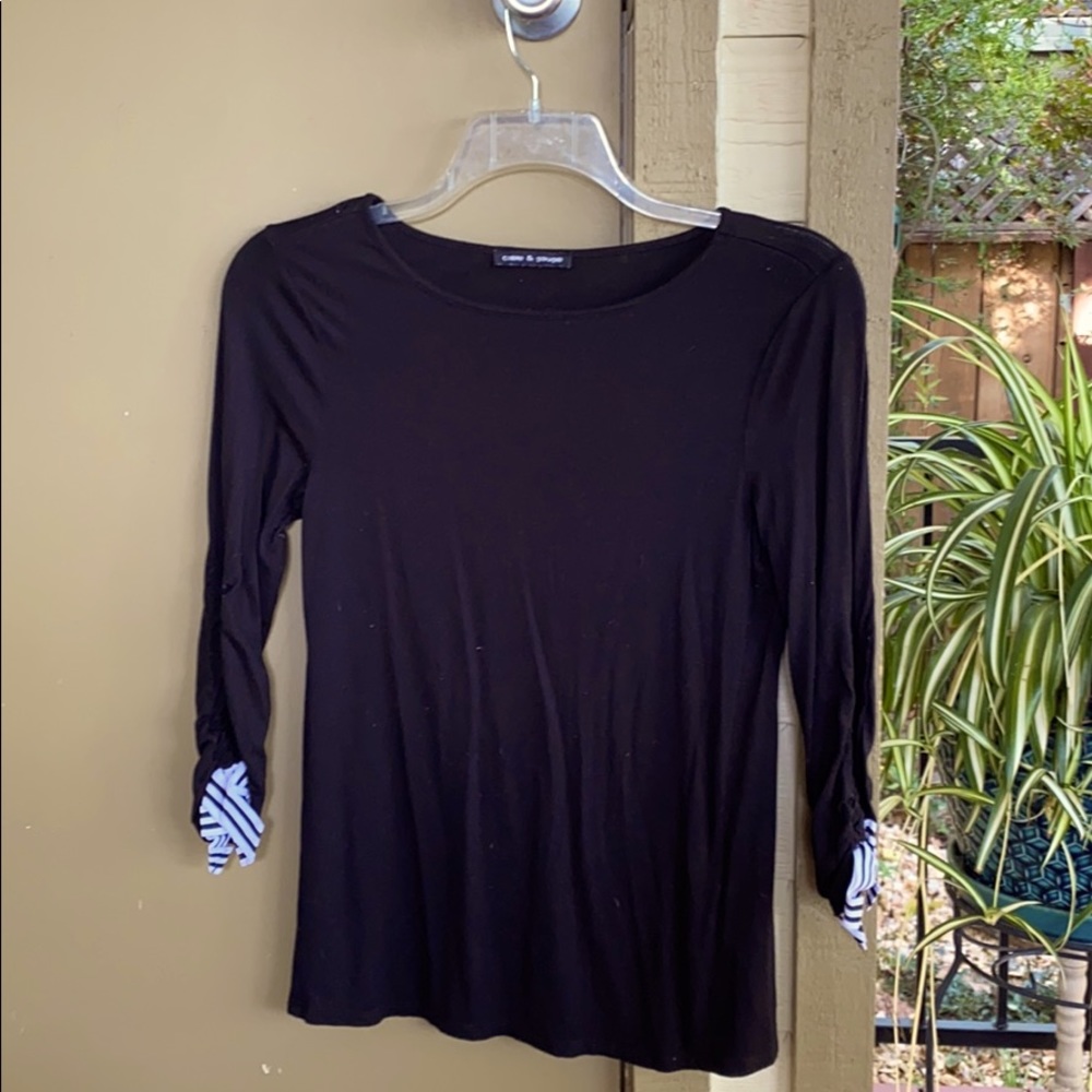 Black cotton top with black and white stripe bows